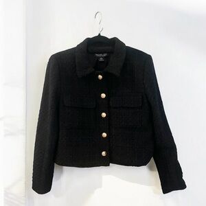 Rachel Zoe Black Tweed Blazer with Gold Buttons